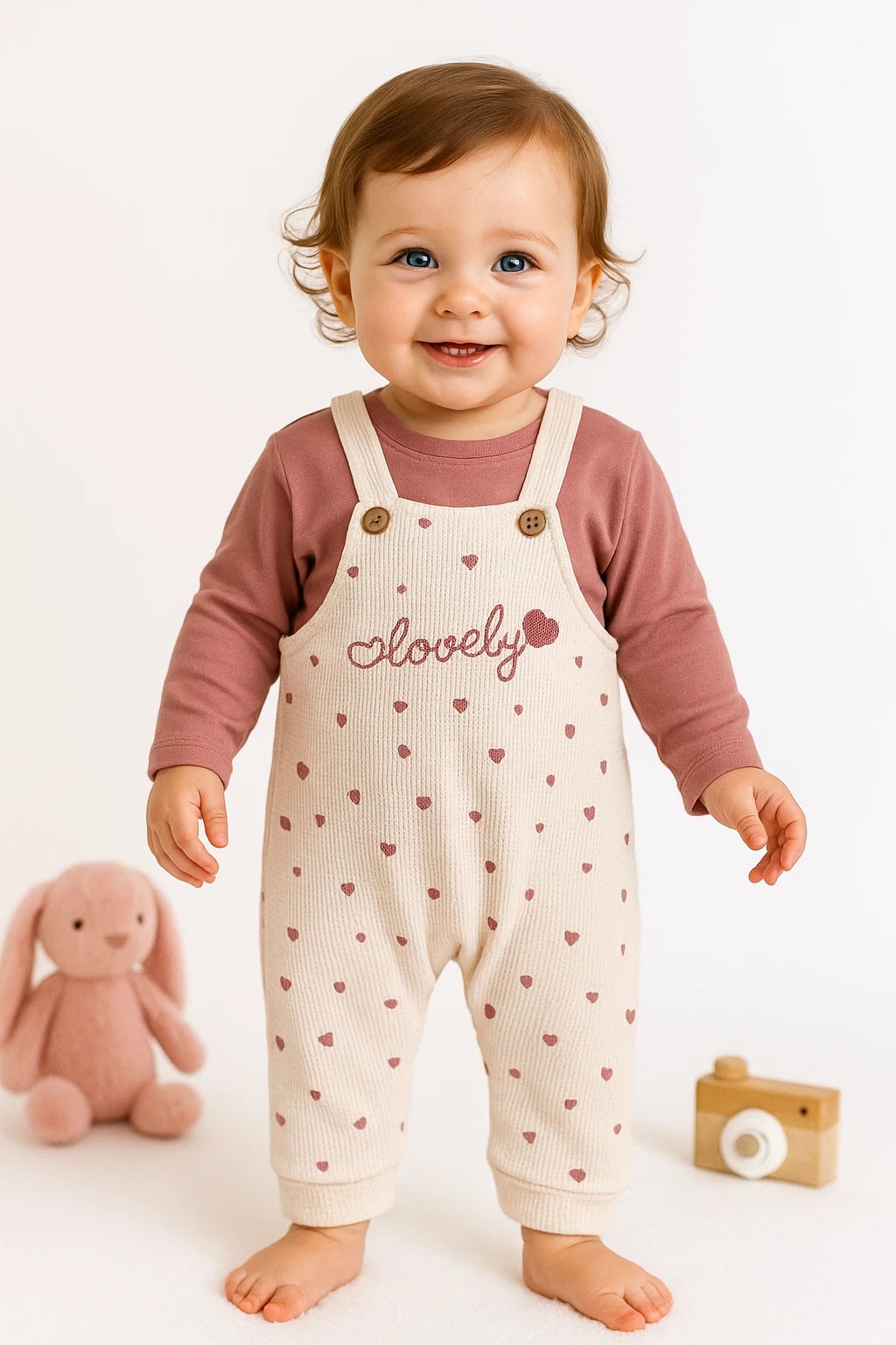 Lovely Kalp Nakışlı 2'li Salopet Set