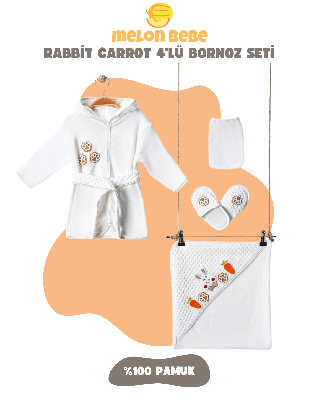 Rabbit Carrot 4'lü Bornoz Seti - Krem