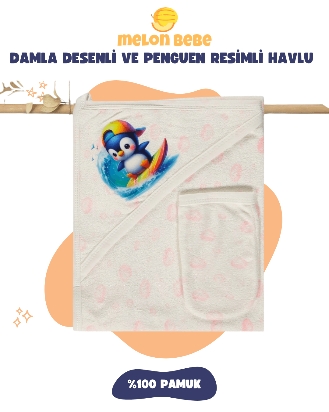 Damla Desenli ve Penguen Resimli Havlu 