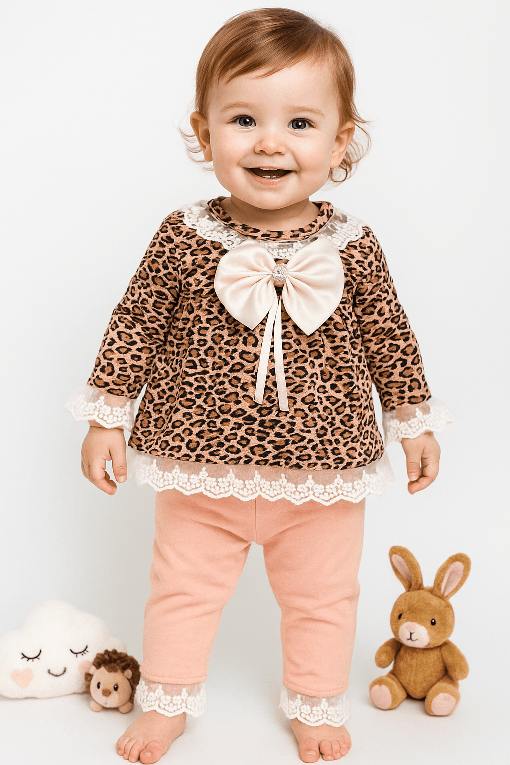 Cute Leoparlı Fiyonklu 2'li Takım