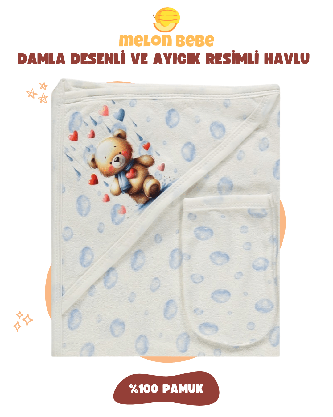 Damla Desenli ve Ayıcık Resimli Havlu