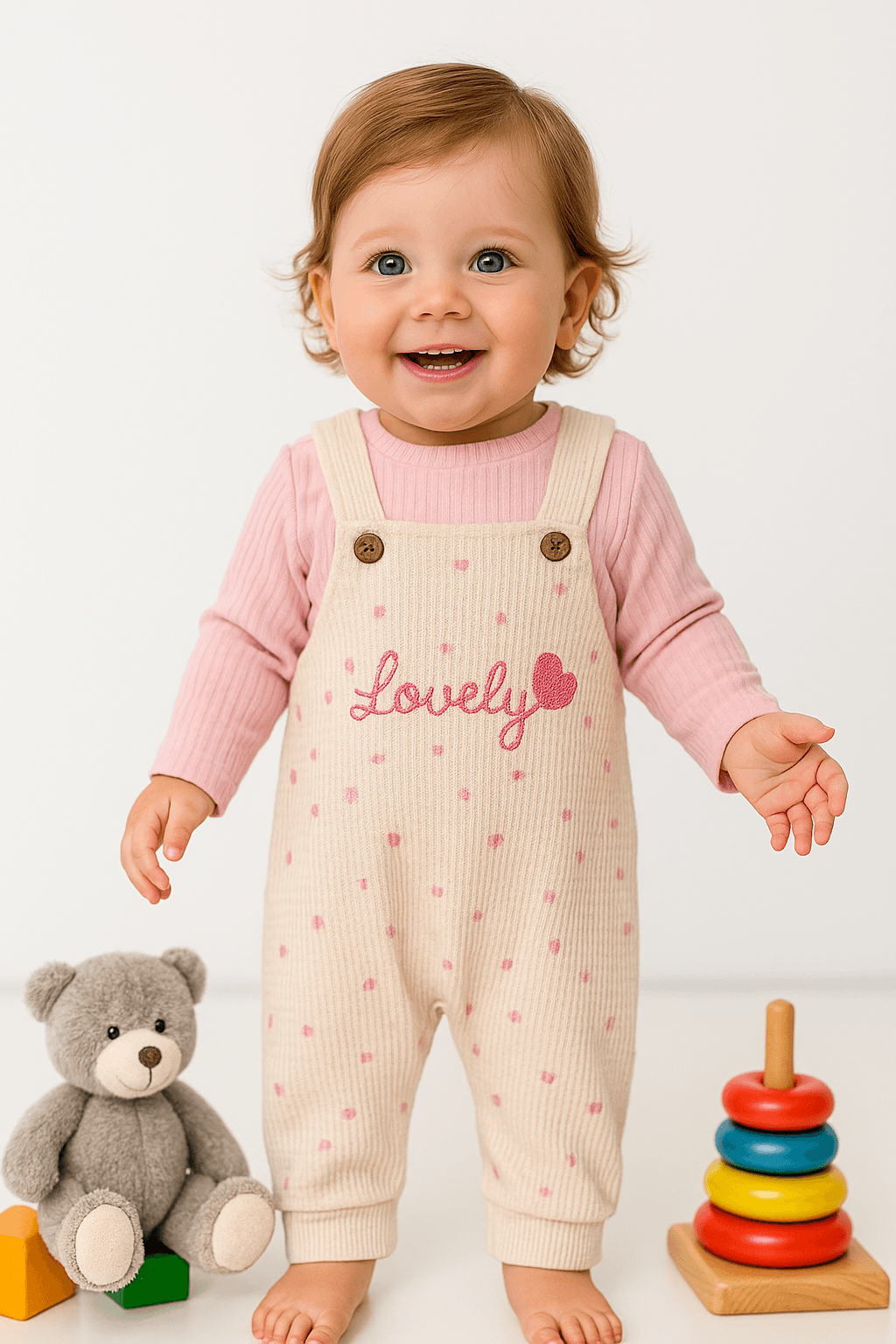 Lovely Kalp Nakışlı 2'li Salopet Set