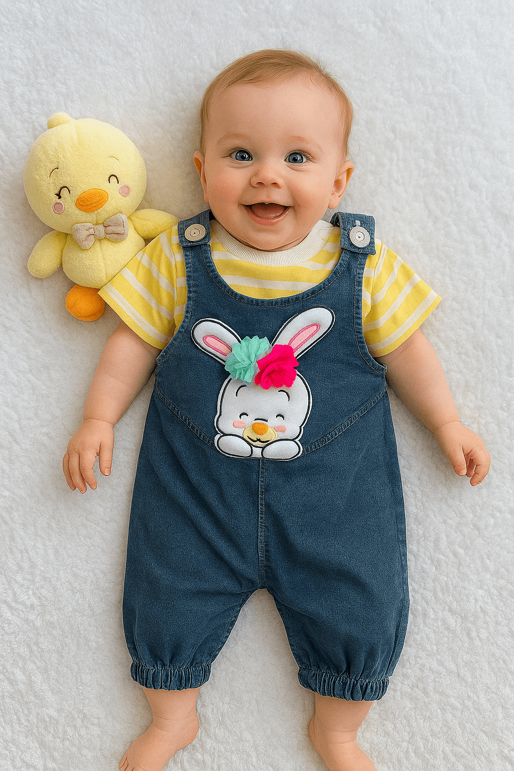 Cute Rabbit Yazlık Kot Salopet Set