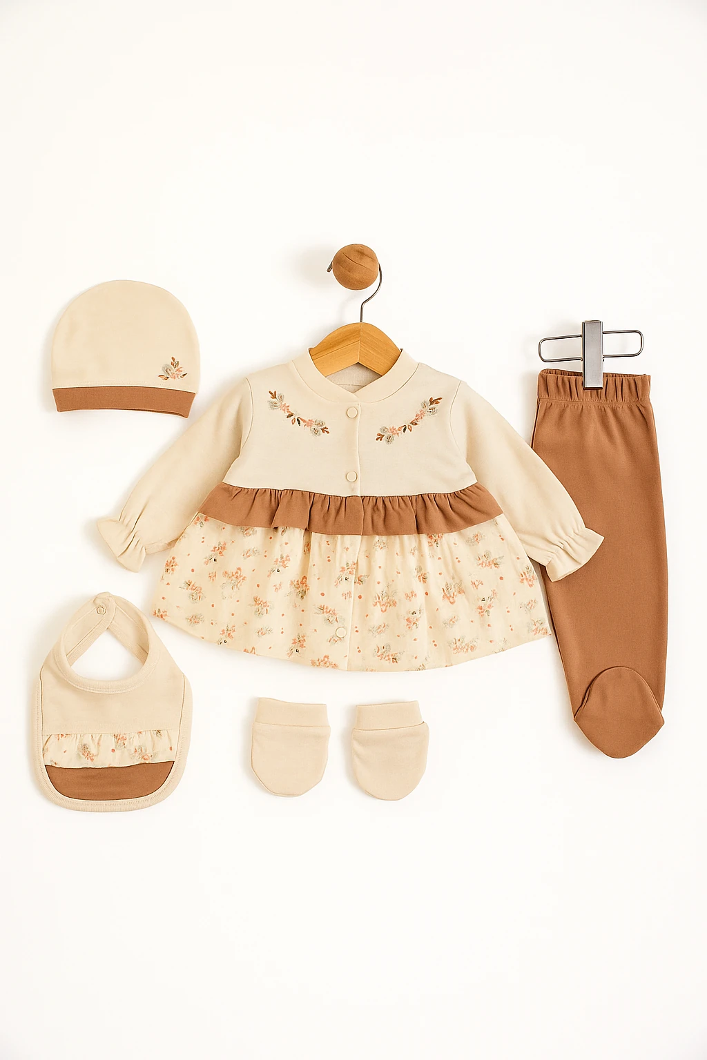 Kız Bebek 5'li Lüx Hastane Çıkışı Uzun Kol Patikli