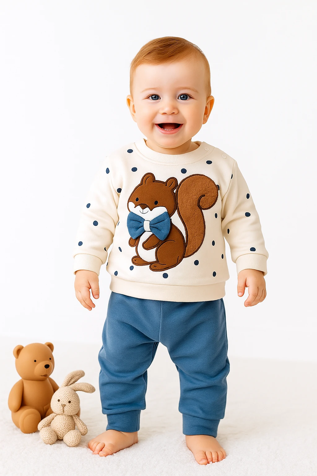 Papyonlu Sincap Nakışlı 2'li Takım