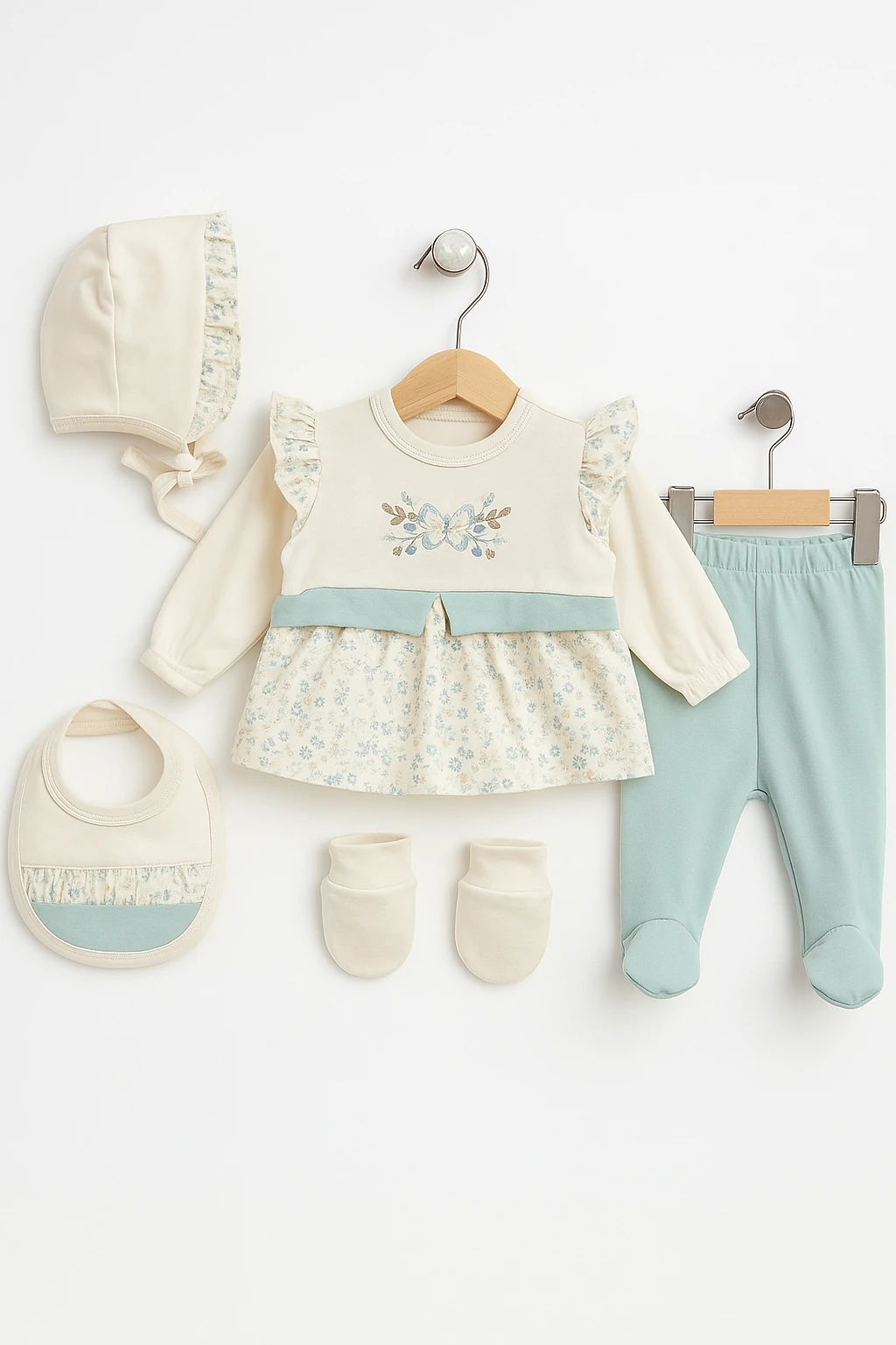 Kız Bebek 5'li Lüx Hastane Çıkışı Uzun Kol Patikli