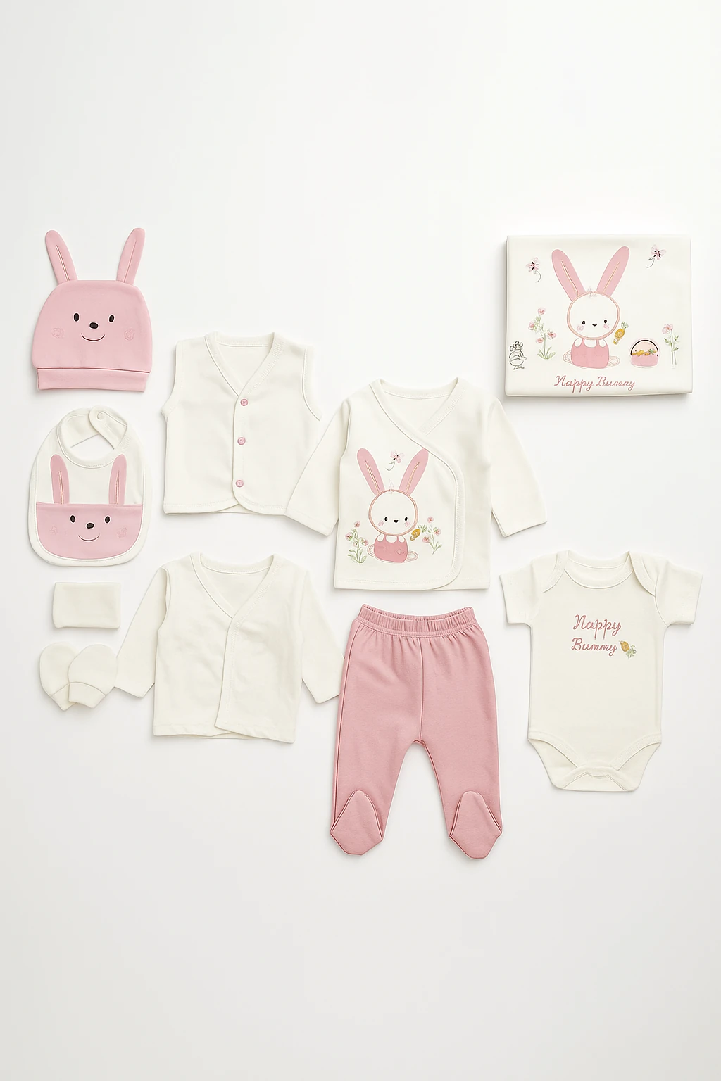 Kız Bebek 10'lu Hastane Çıkışı İnterlok V Yaka Uzun Kol Patikli