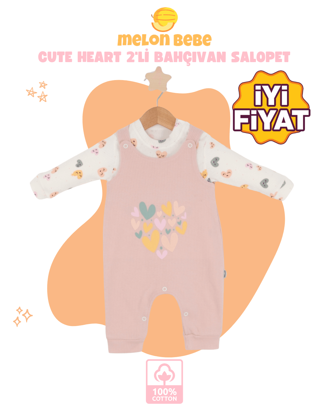 Cute Heart 2'li Bahçıvan Salopet