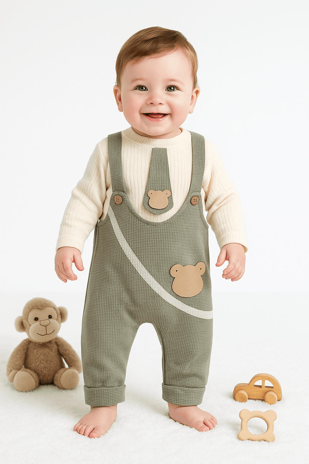 Baby Patron Waffle Kumaş 2'li Salopet Set