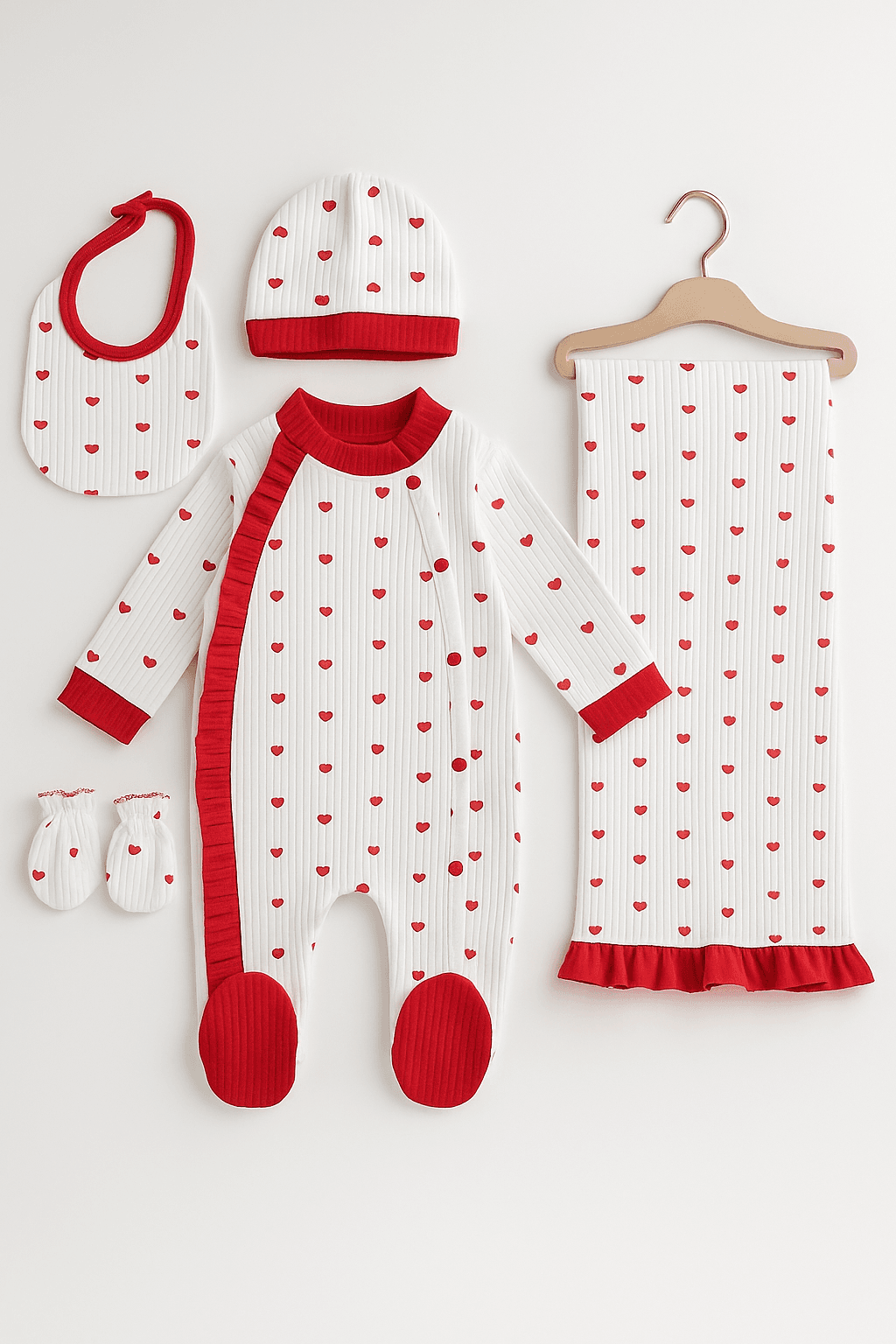 Yenidoğan Mini Love Tulum+ Battaniyeli 5'li Set