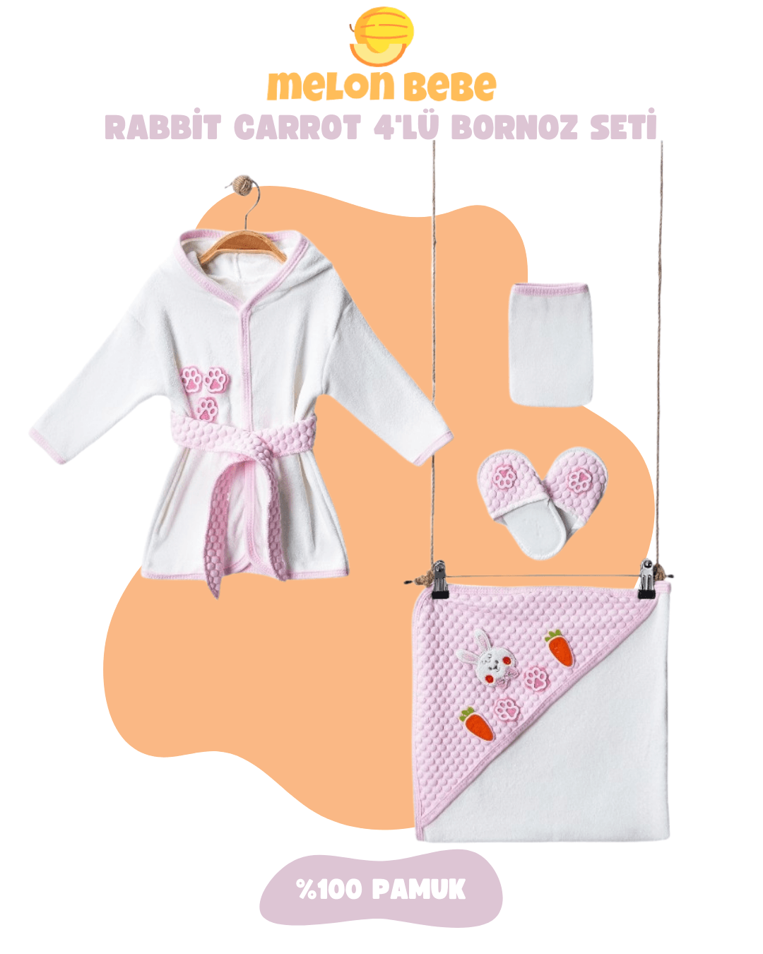 Rabbit Carrot 4'lü Bornoz Seti - Pembe