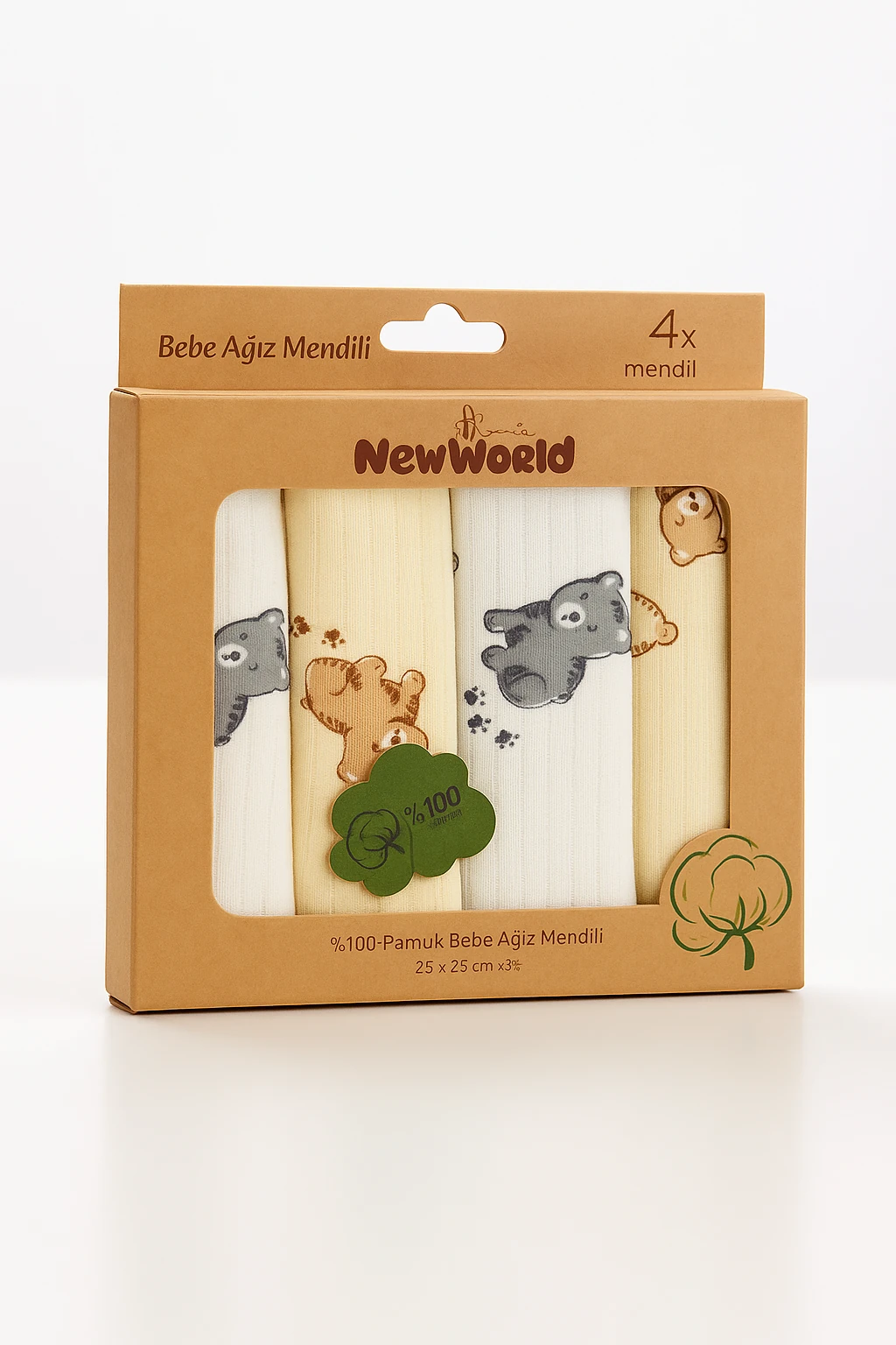 Erkek/Kız 1/24 Ay Desenli 4'lü %100 Pamuk 25x25 cm Mendil