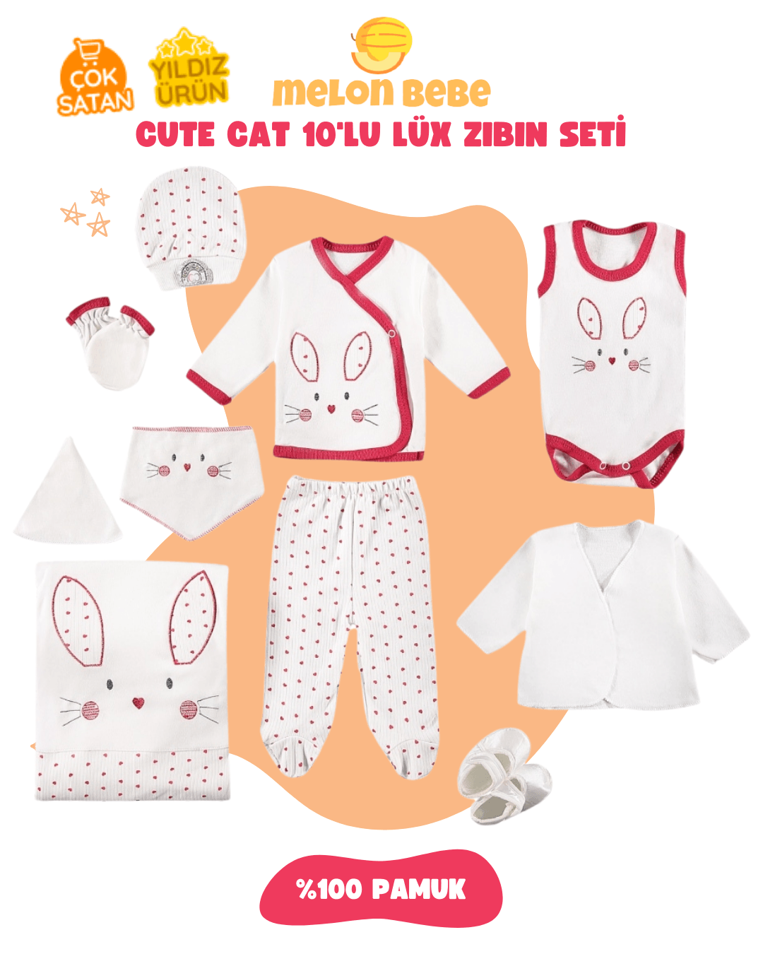 Cute Cat 10'lu Lüx Zıbın Seti