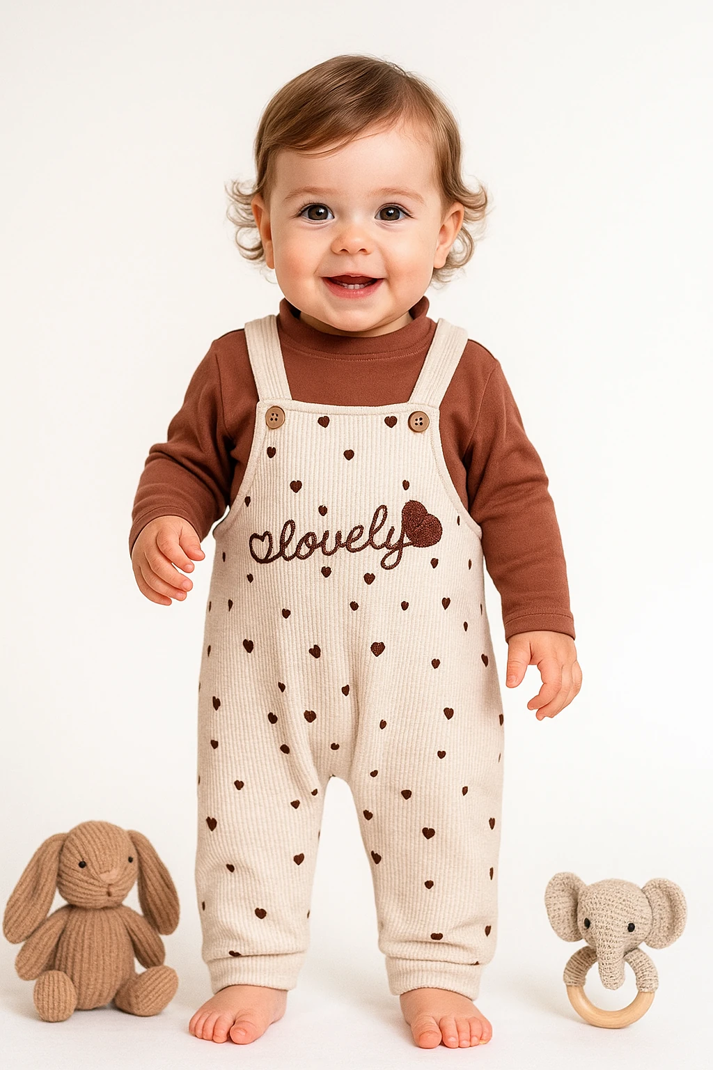 Lovely Kalp Nakışlı 2'li Salopet Set