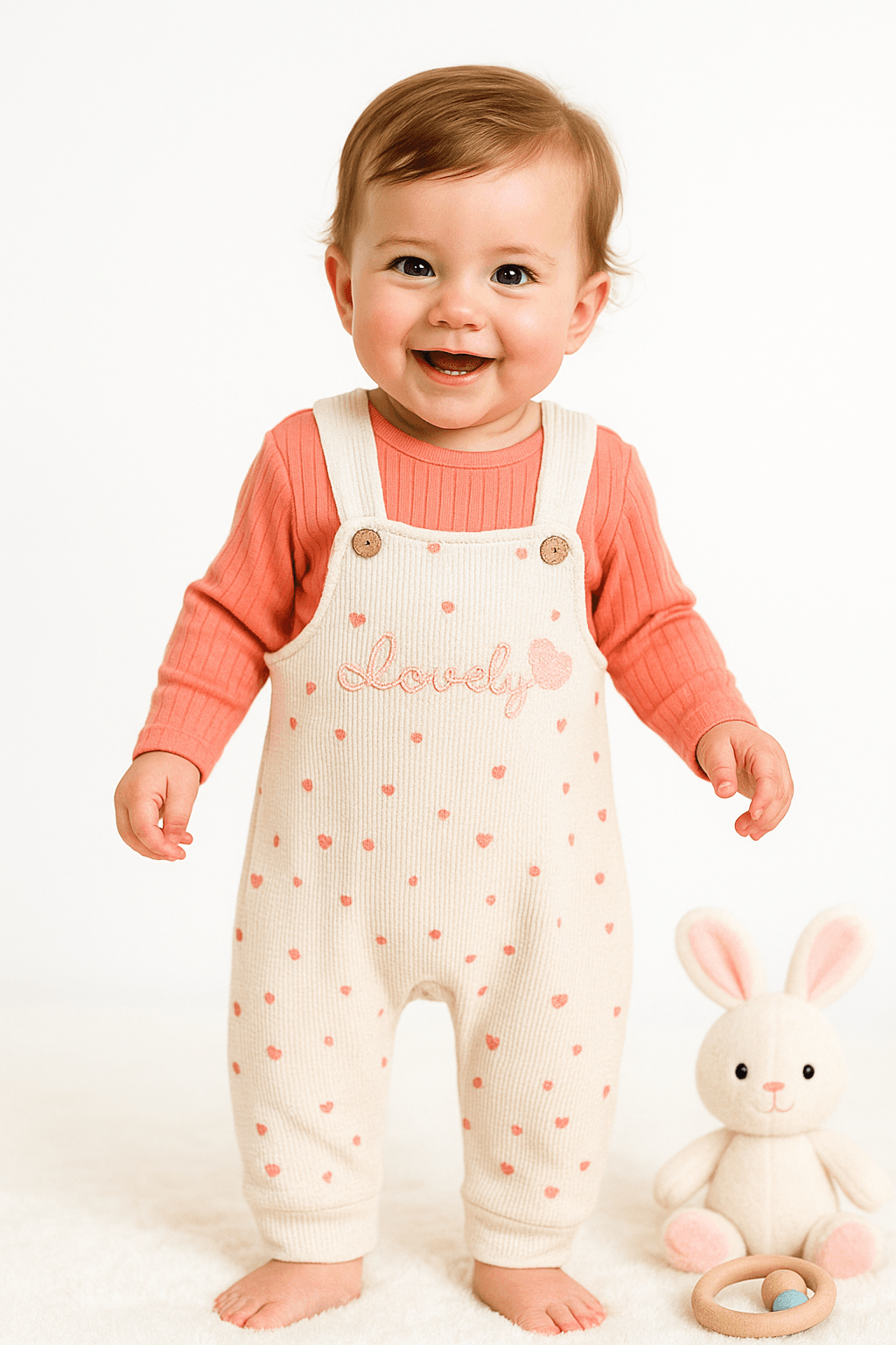 Lovely Kalp Nakışlı 2'li Salopet Set