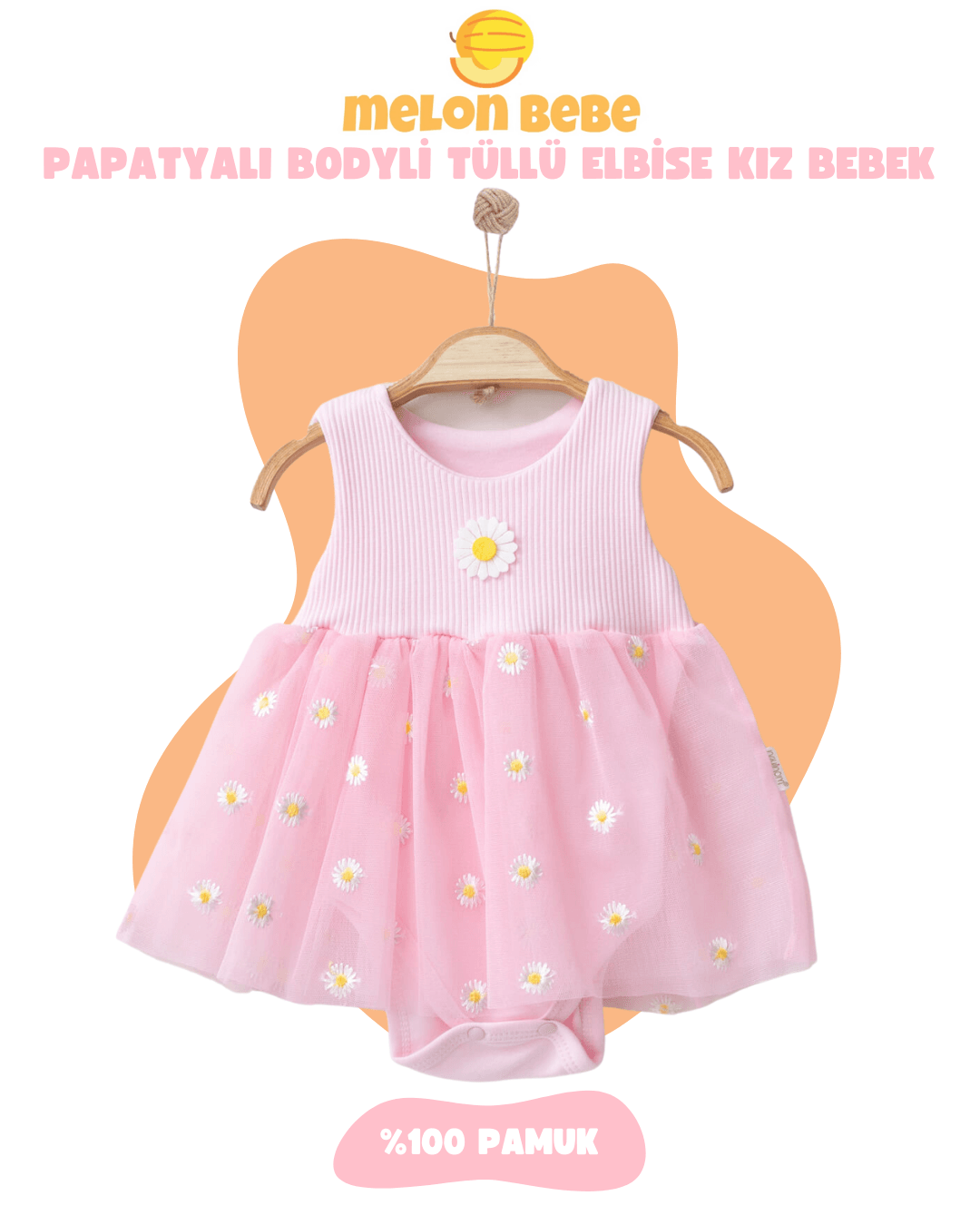 Papatyalı Bodyli Tüllü Elbise Kız Bebek