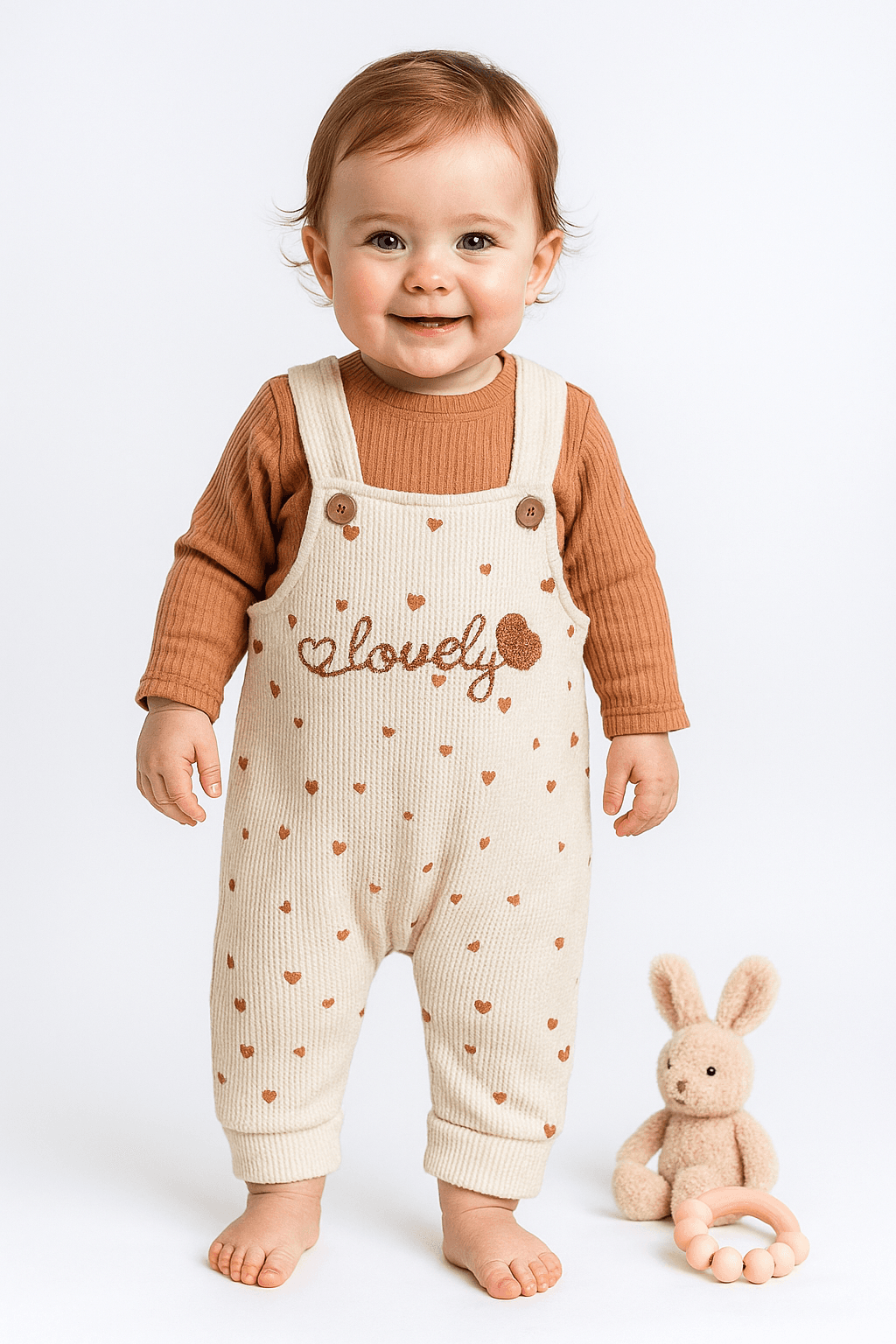 Lovely Kalp Nakışlı 2'li Salopet Set