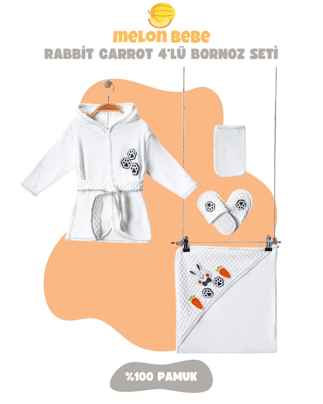 Rabbit Carrot 4'lü Bornoz Seti - Gri