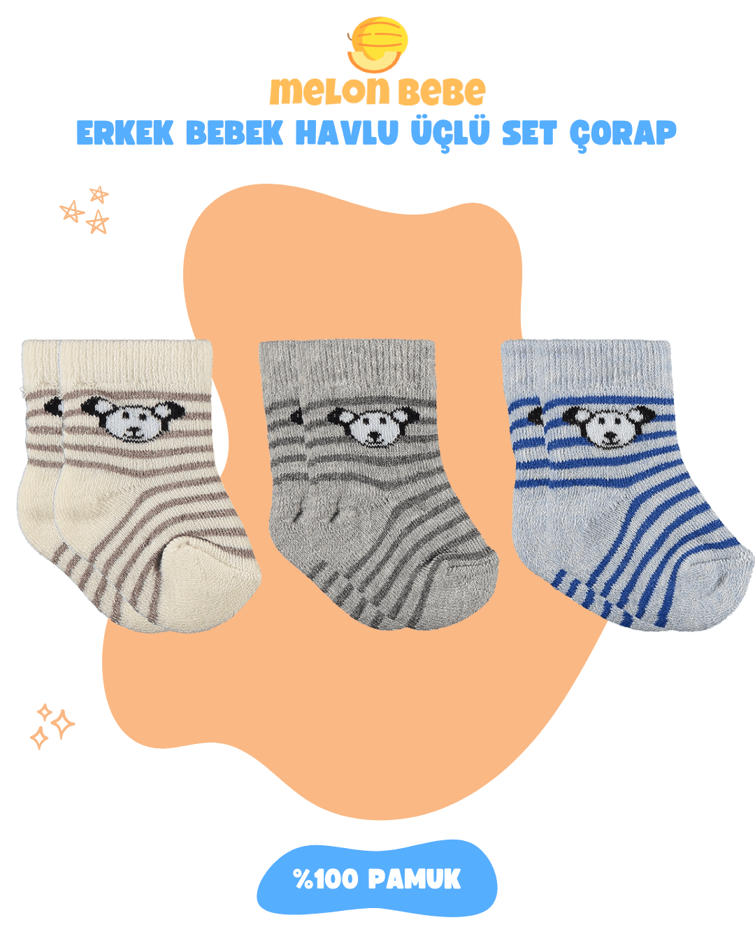 Erkek Bebek Havlu 3'lü Set Çorap