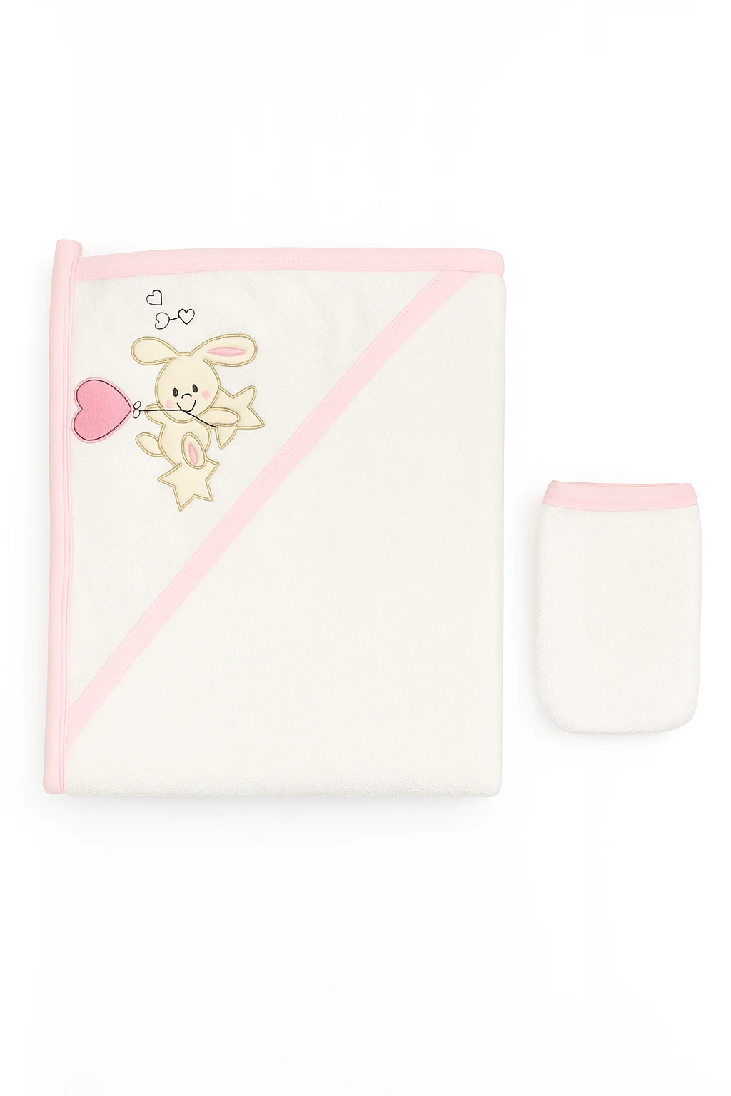 Kalpli Tavşan Nakışlı 2'li Havlu Silgi Set