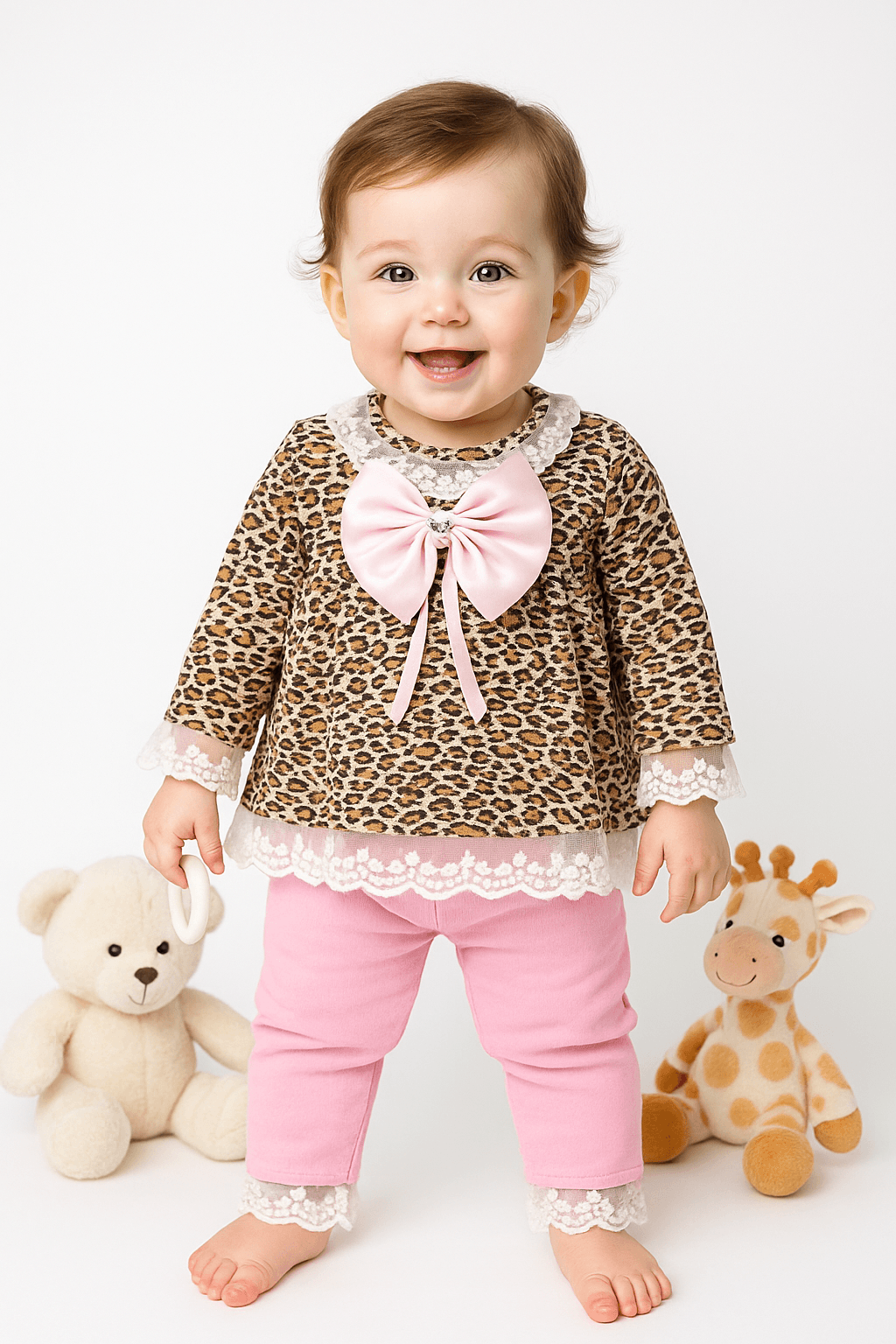 Cute Leoparlı Fiyonklu 2'li Takım