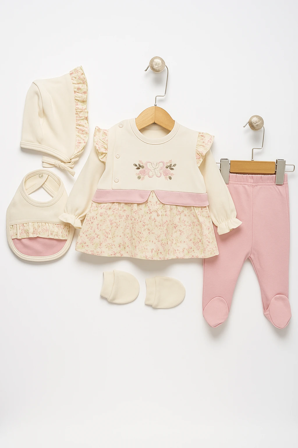 Kız Bebek 5'li Lüx Hastane Çıkışı Uzun Kol Patikli