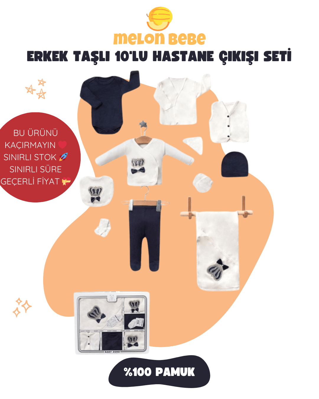 Erkek Taşlı 10'lu Hastane Çıkışı Seti