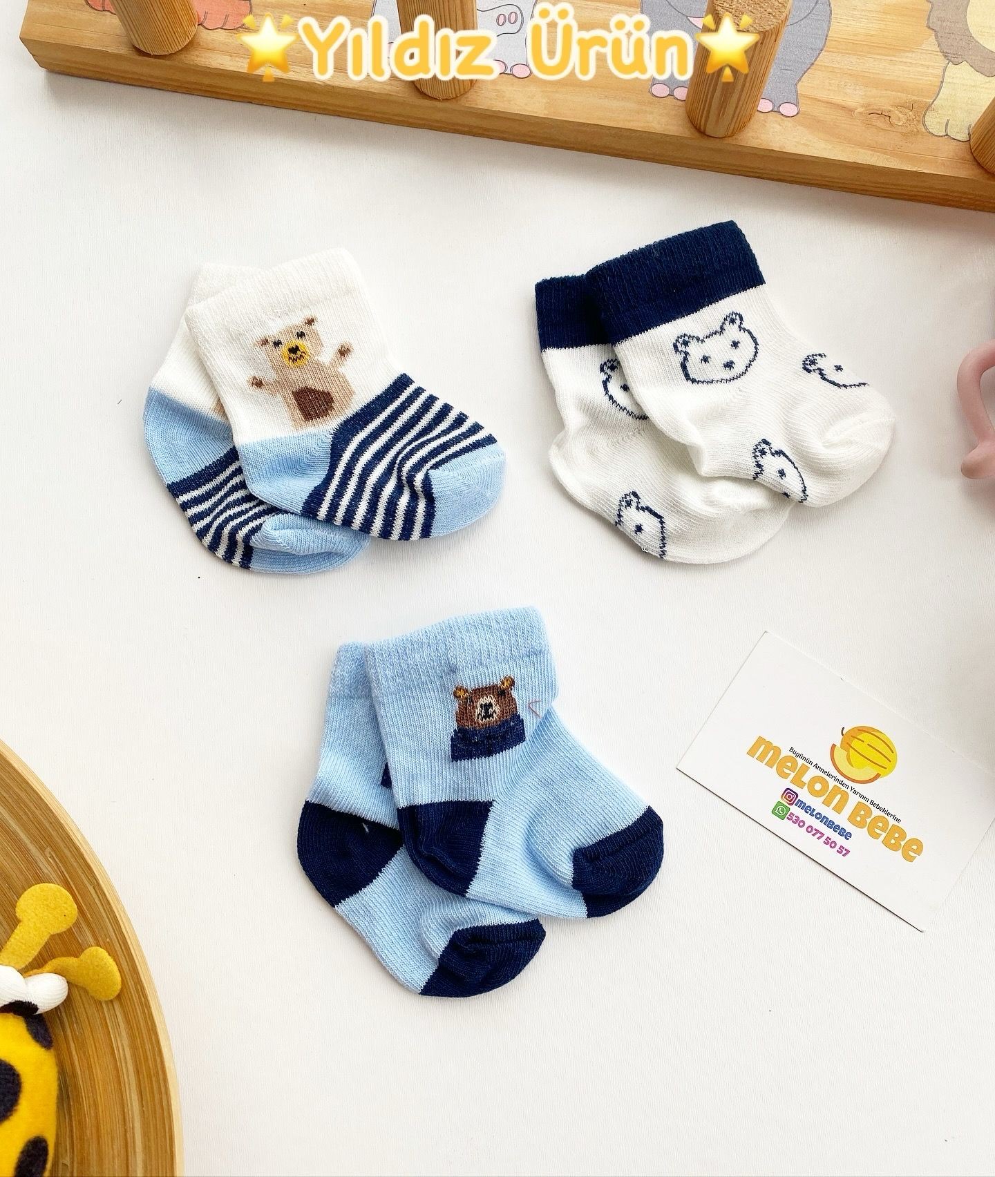 Cute Bear 3'lü Set Bebek Çorap