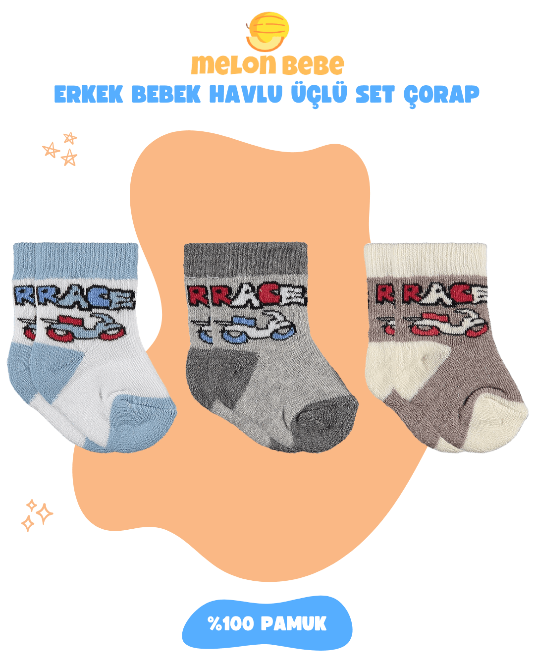 Erkek Bebek Havlu 3'lü Set Çorap