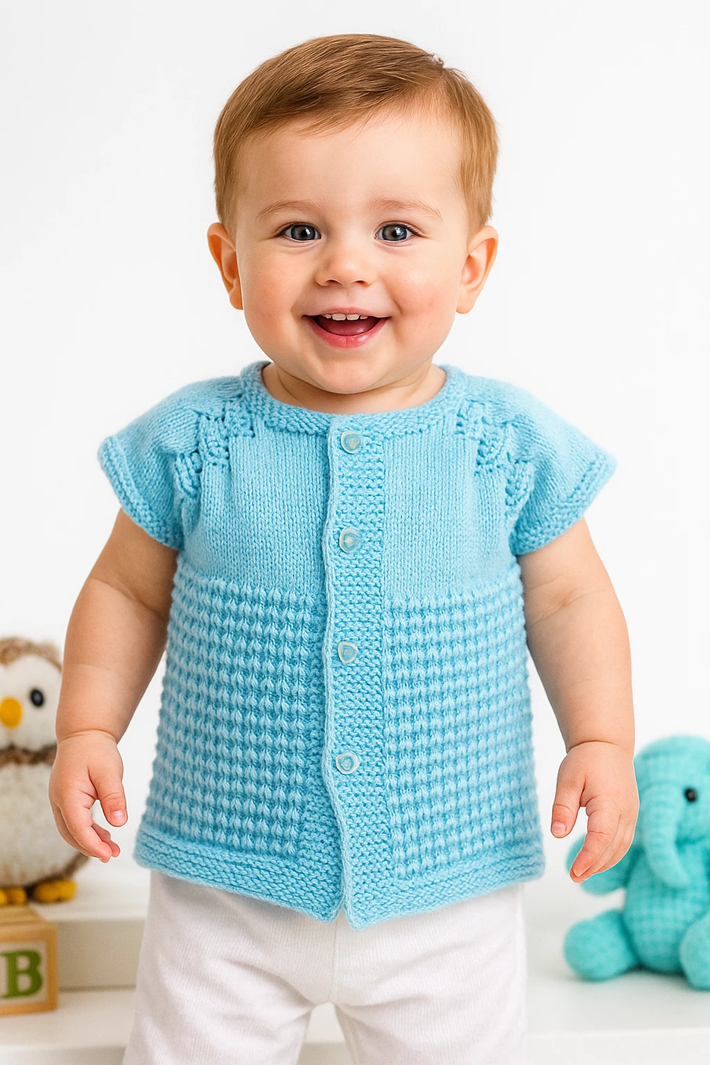 El İşi Örgü Desenli Düğmeli Yelek