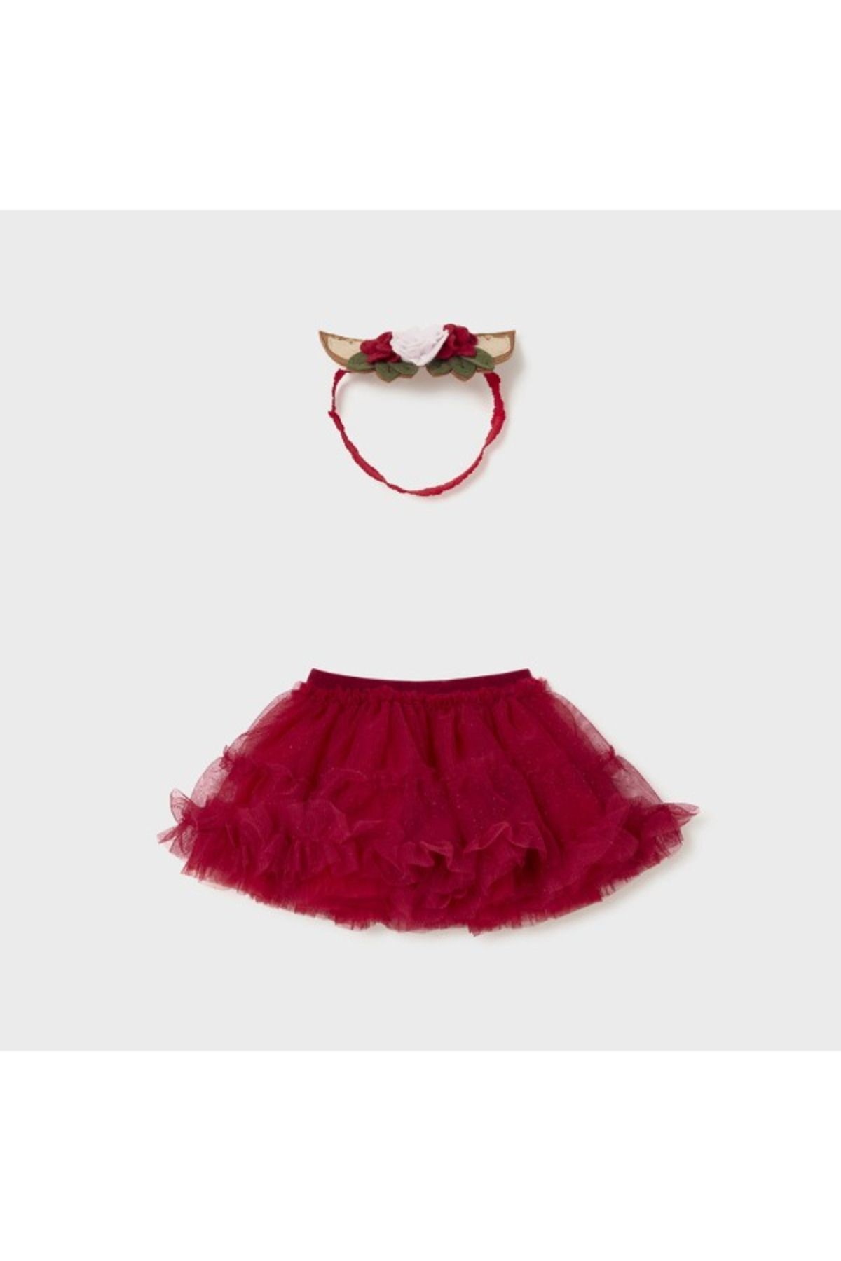 Kız Bebek Tütü Etek Çiçekli Bant Set Kırmızı L25K2803