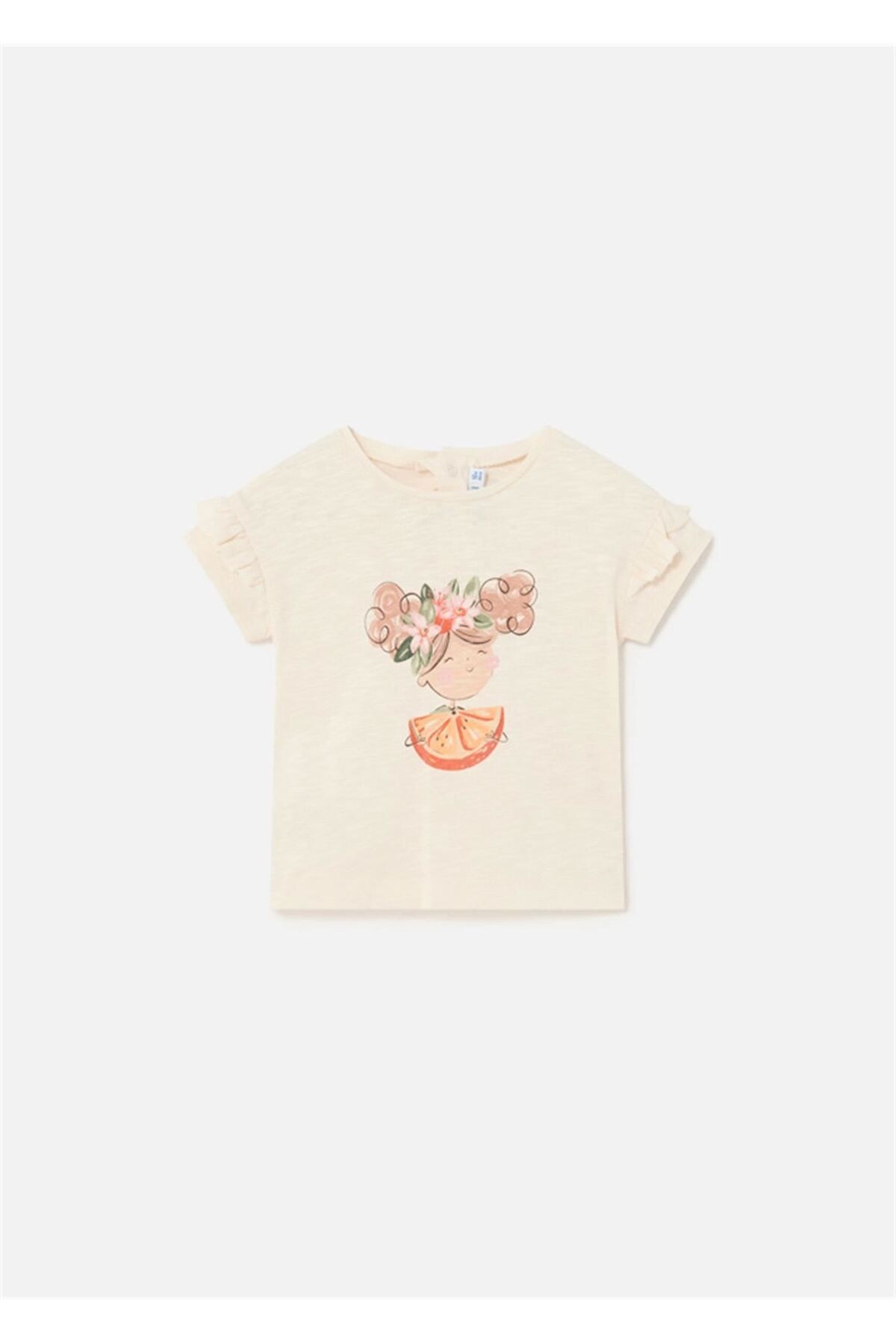 Kız Bebek Baskılı ikili Kısa Kollu Tişört Set Bej 1008
