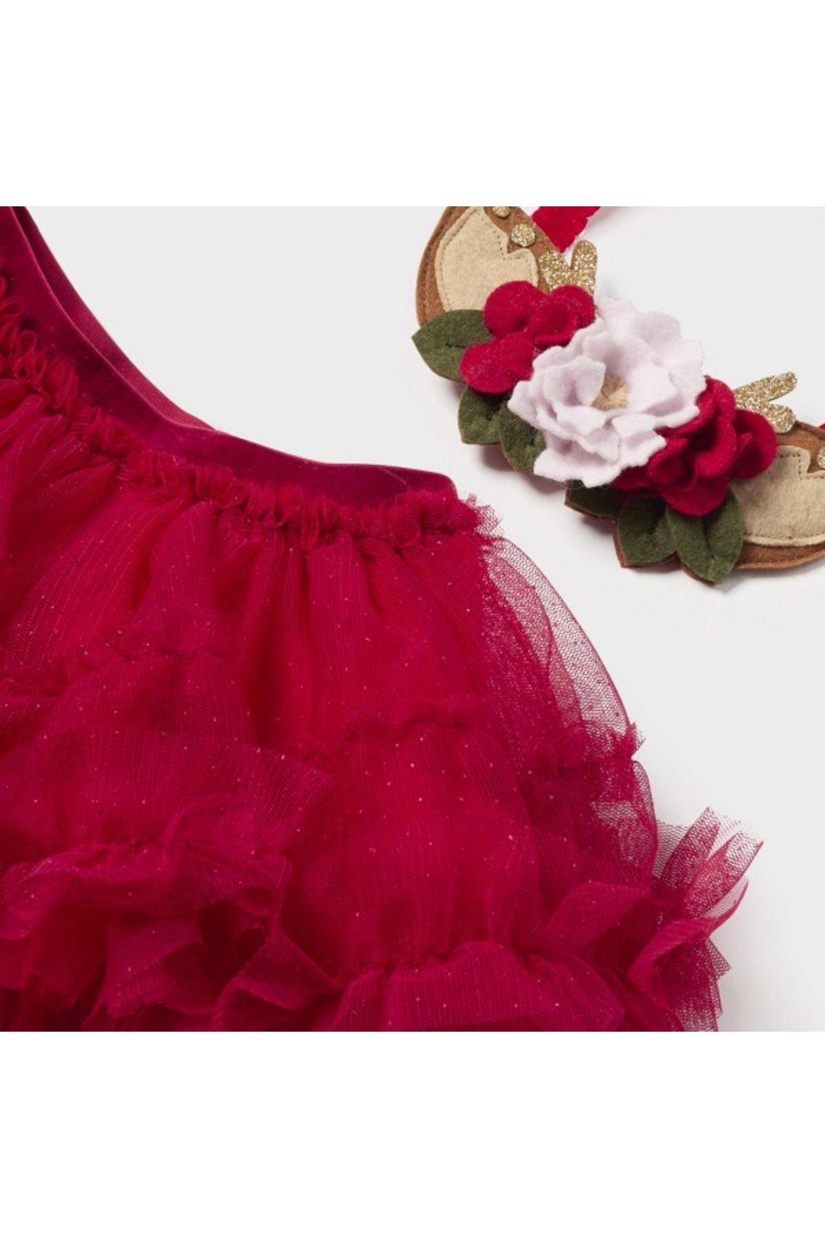 Kız Bebek Tütü Etek Çiçekli Bant Set Kırmızı L25K2803
