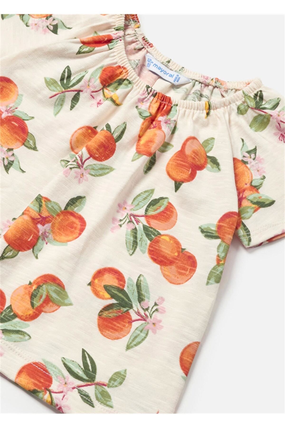 Kız Bebek Baskılı ikili Kısa Kollu Tişört Set Bej 1008