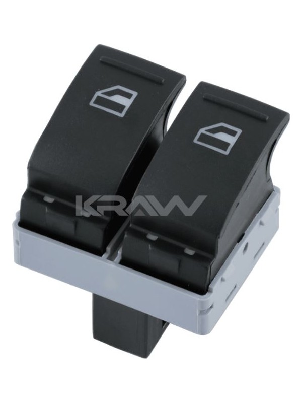 Kraw sol çiftli cam düğmesi, VW Transporter T5-T6 modelleriyle tam uyumlu, beyaz LED aydınlatmalı, krom tasarımlı, kolay montajlı.
