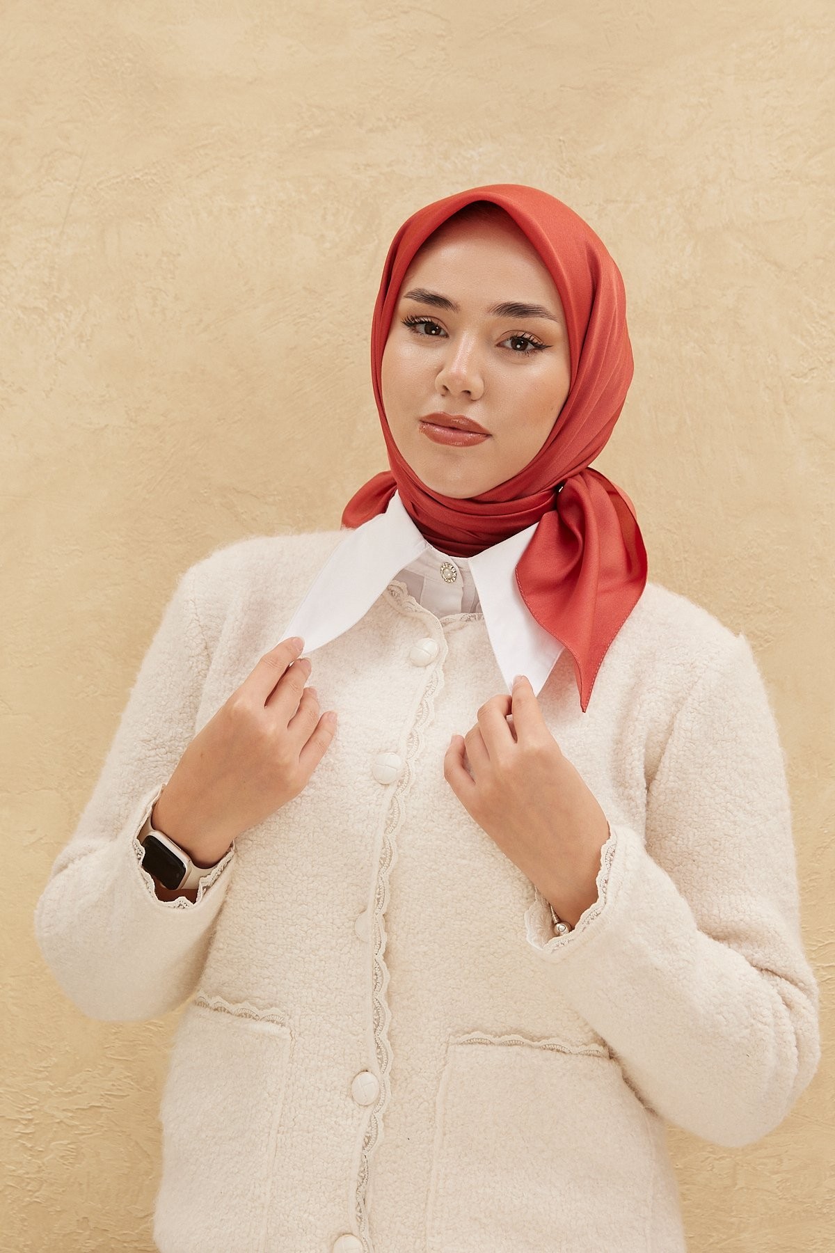 Düz Saten Eşarp - kiremit