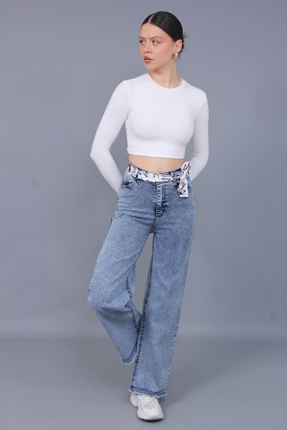 Kemerli Kot Pantolon - buz mavi