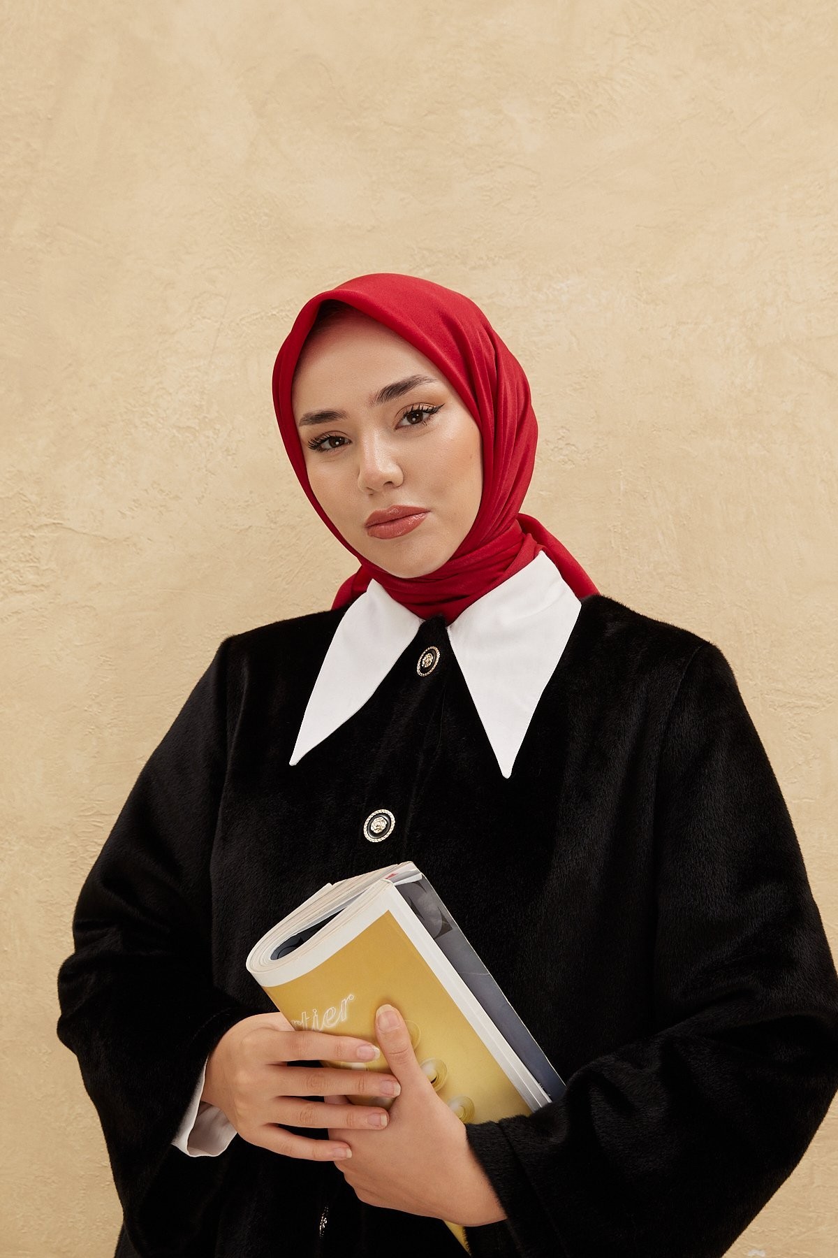 Düz Saten Eşarp - kırmızı