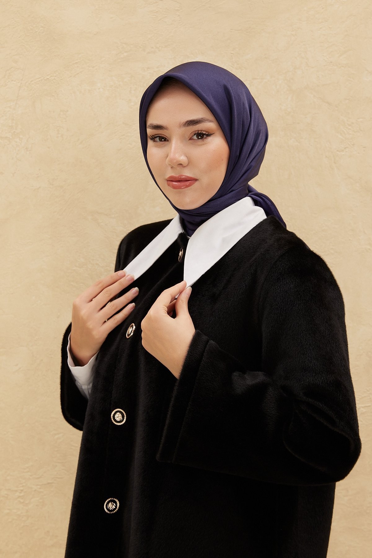 Düz Saten Eşarp - indigo