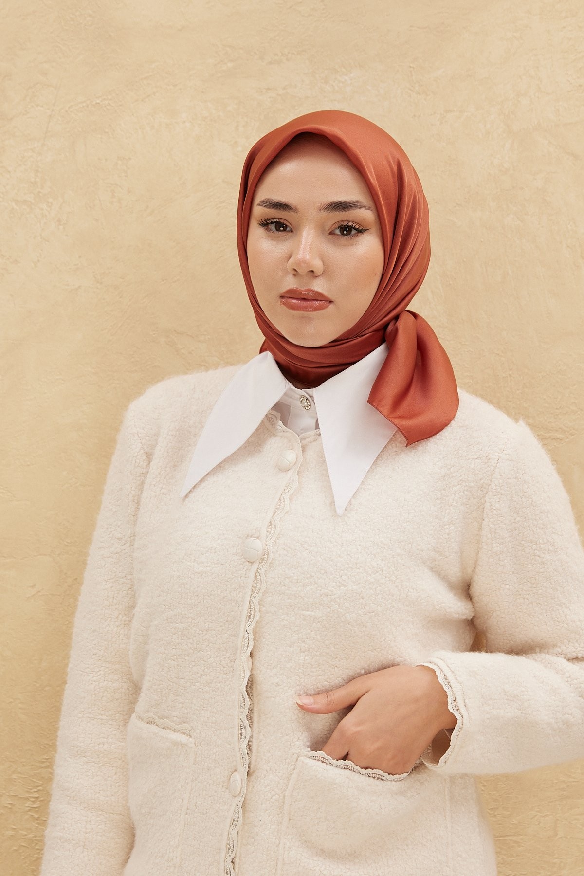Düz Saten Eşarp - portakal