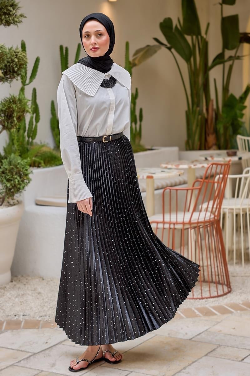 Taşlı Etek  - siyah