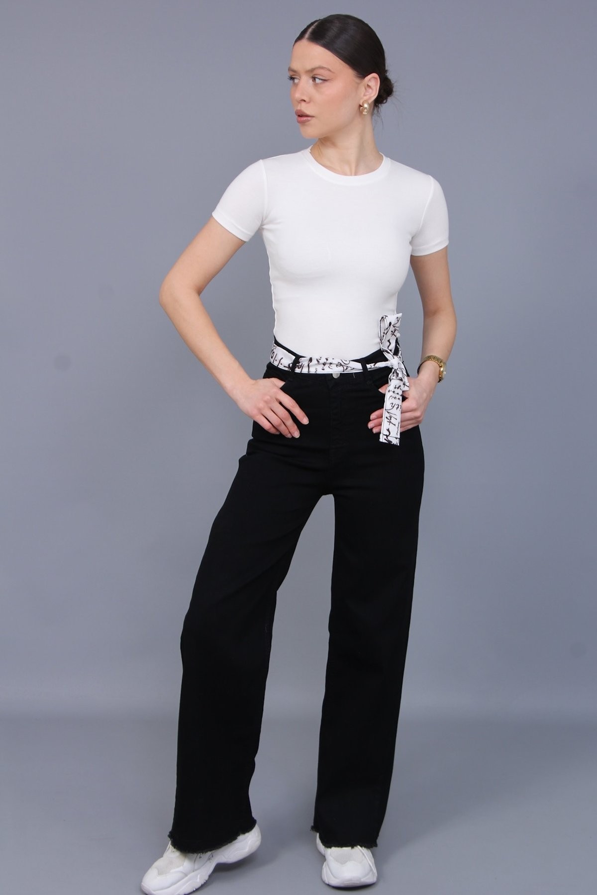 Kemerli Kot Pantolon - siyah