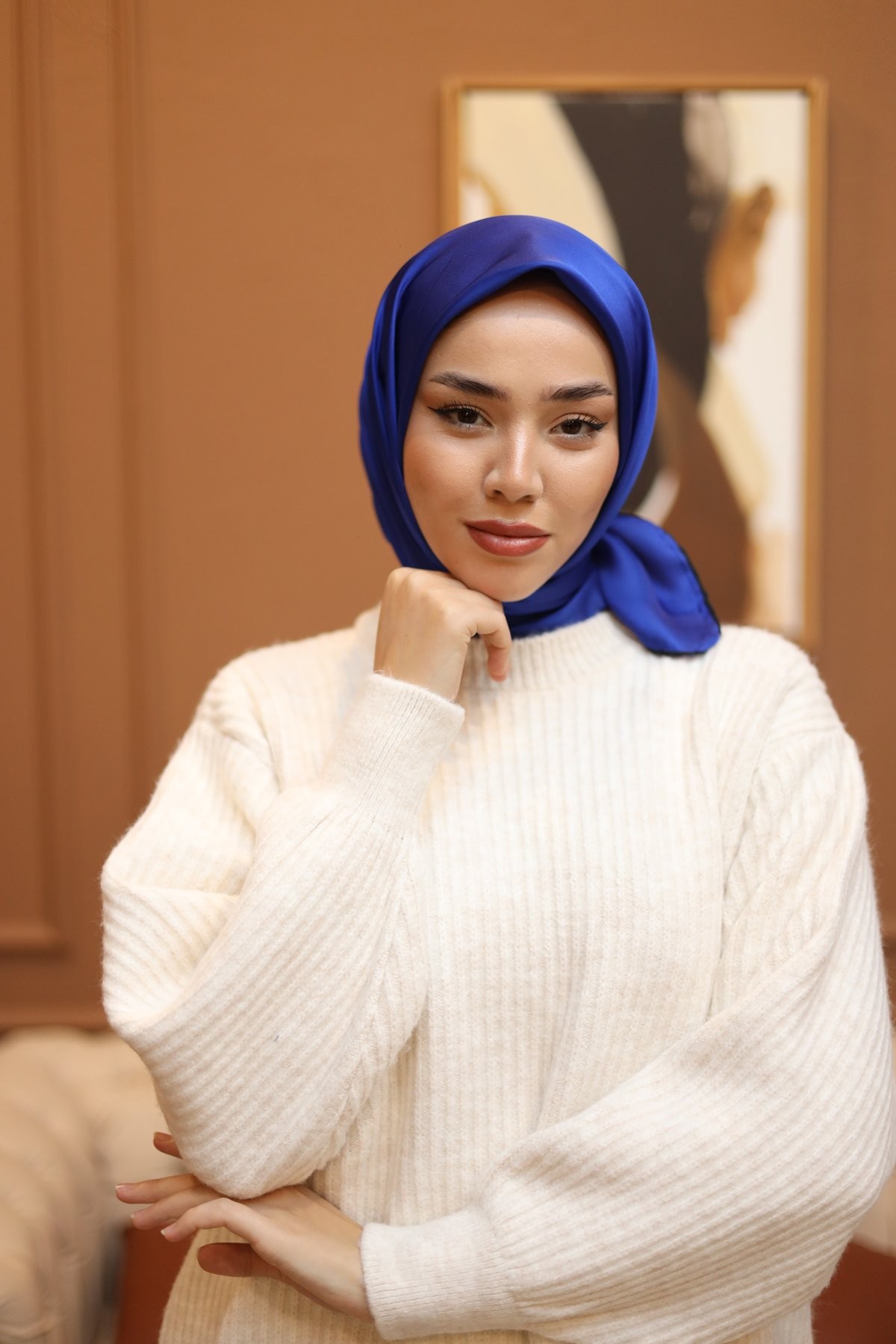 Parlak Saten Eşarp - lacivert