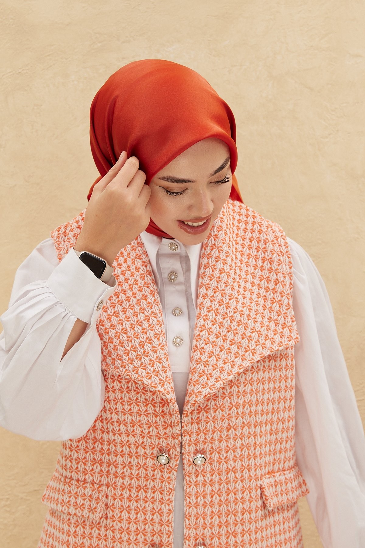Düz Saten Eşarp - turuncu