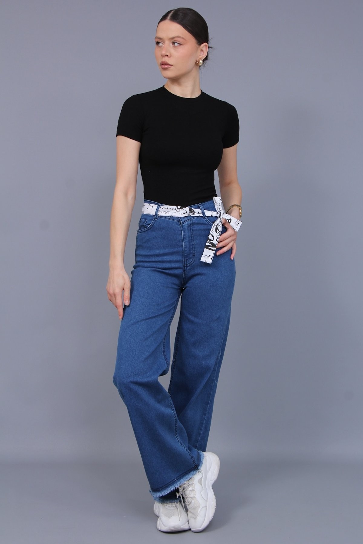 Kemerli Kot Pantolon - mavi