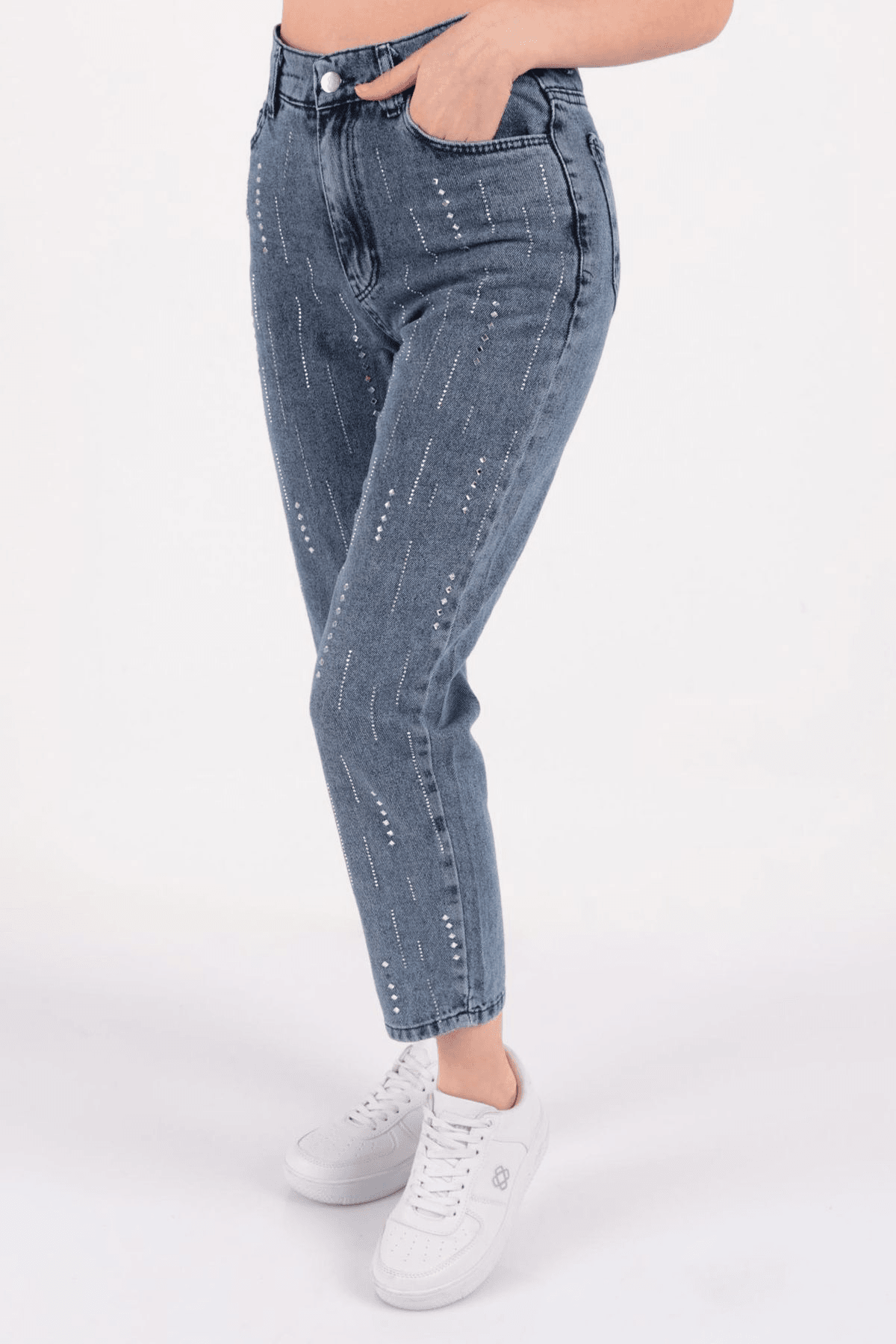Taşlı Kemerli Kot Pantolon 
