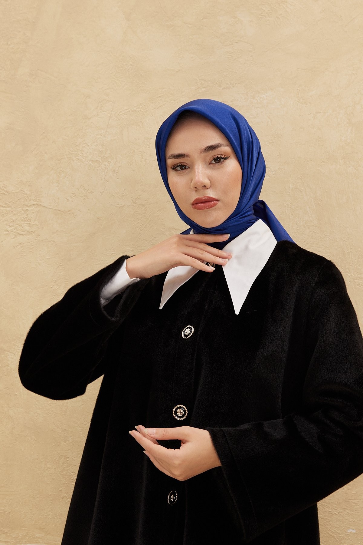 Düz Saten Eşarp - lacivert
