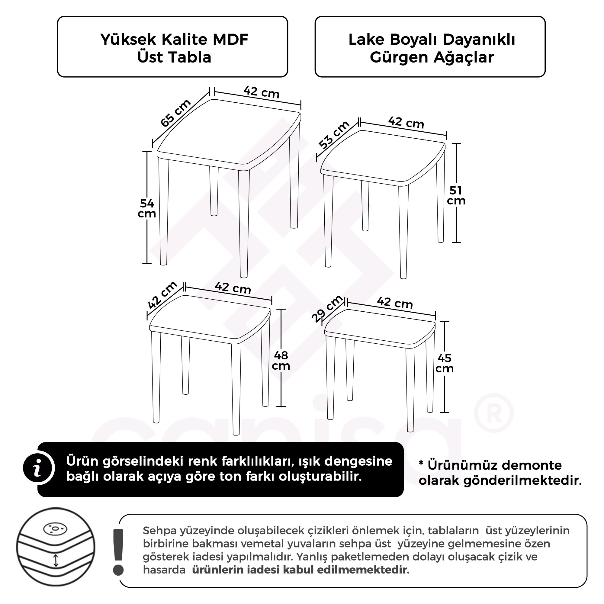 Telwe Serisi MDF 4'lü Zigon Sehpa Takımı