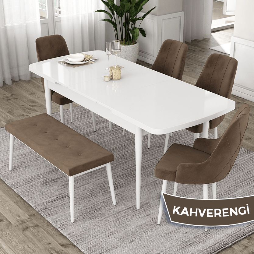 masa beyaz sandalyeler kahverengi