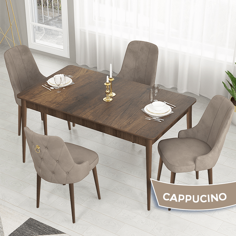 Cappuci̇no Sandalye Barok Ahşap Desen Masa